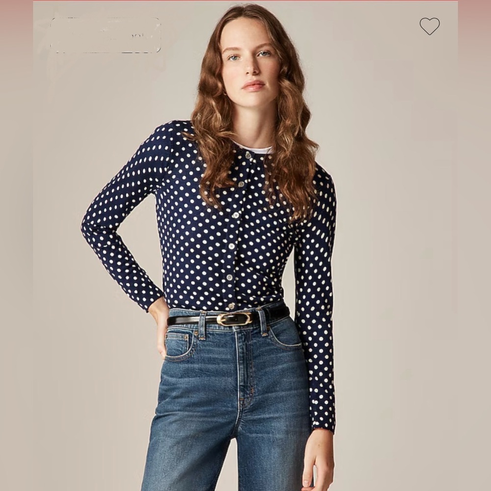 J. Crew Navy and White Carolyn cardigan in polka-dot merino wool